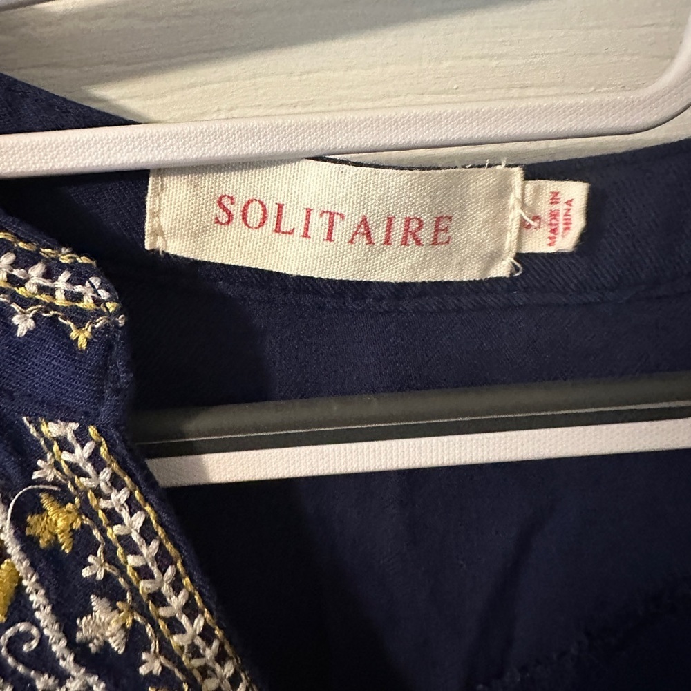 NWT SOLITAIRE Embroidered Yoke Front Dress Size S Navy Floral BOHO 3/4 Sleeve - Picture 5 of 5